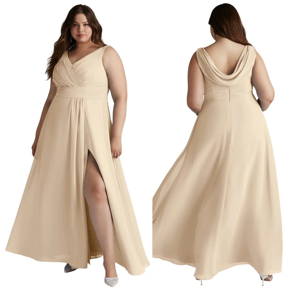 Azazie Karina A-Line Pleated Chiffon Dress Champagne A20